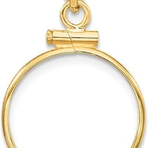14k Yellow Gold French Scroll Screw Top 39.5mm Coin Bezel Pendant