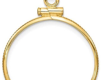 14k Yellow Gold 21.6mm Polished Screw Top Coin Bezel Pendant - Fits US 5 Bald Eagle, US 5 Congressional, US 5 Liberty, and Other Coins