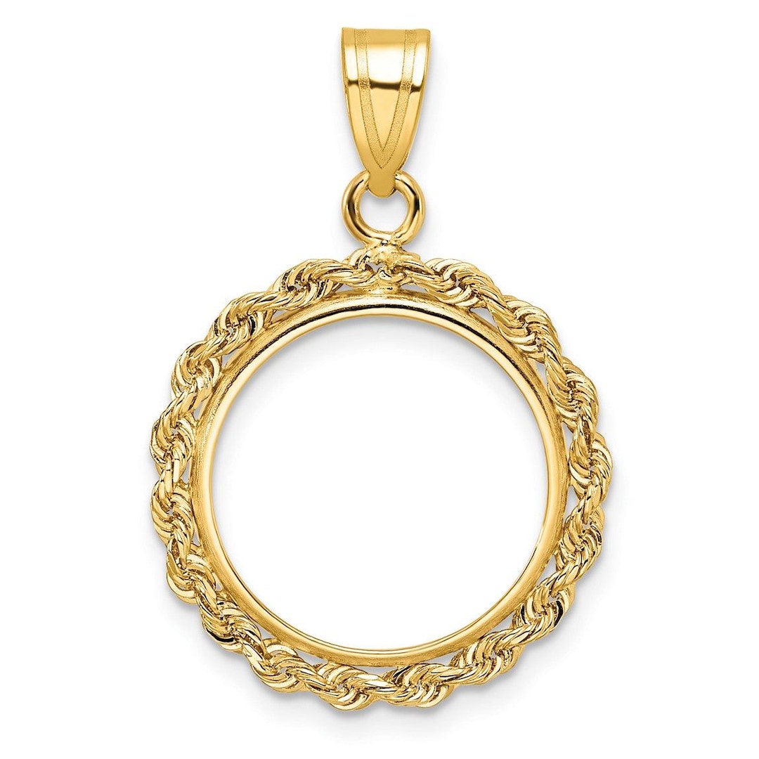 14k Yellow Gold 2mm Rope Edge 15mm Prong Coin Bezel Pendant - Fits US 1 ...