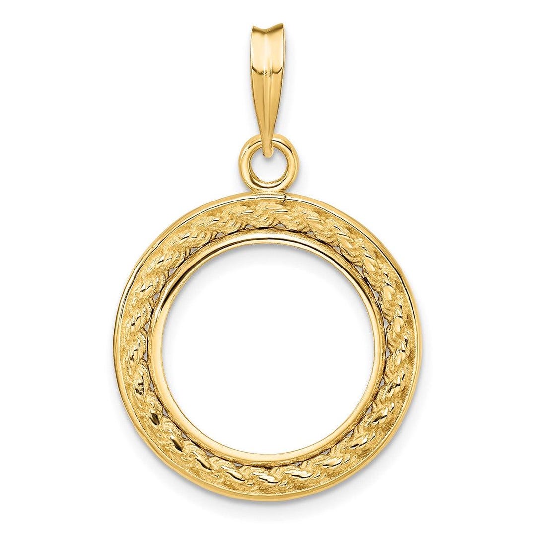 14k Yellow Gold 2mm Rope W/ Bright Edge 15.5mm Prong Coin Bezel Pendant ...