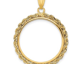 14k Yellow Gold 2mm Rope Edge 21.6mm Prong Coin Bezel Pendant - Fits US 5 Bald Eagle and US 5 Congressional