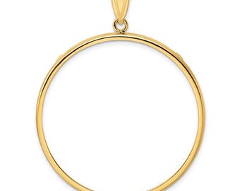 10k Yellow Gold Polished 38.1mm Prong Coin Bezel Pendant - Fits Statue of Liberty Silver Dollar, US Morgan Silver Dollar, and US Peace