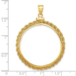 14k Yellow Gold 2mm Rope Screw Top 32mm Coin Bezel Pendant - Fits 1 oz Australian Nugget, 1 oz Kangaroo, 1 oz Panda, and Other Coins