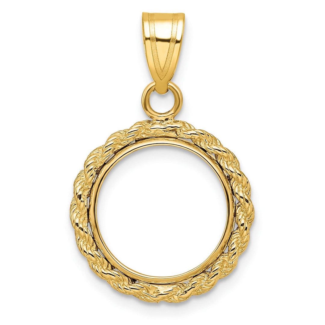 14k Yellow Gold 2mm Rope Edge 13mm Prong Coin Bezel Pendant - Fits 2 ...