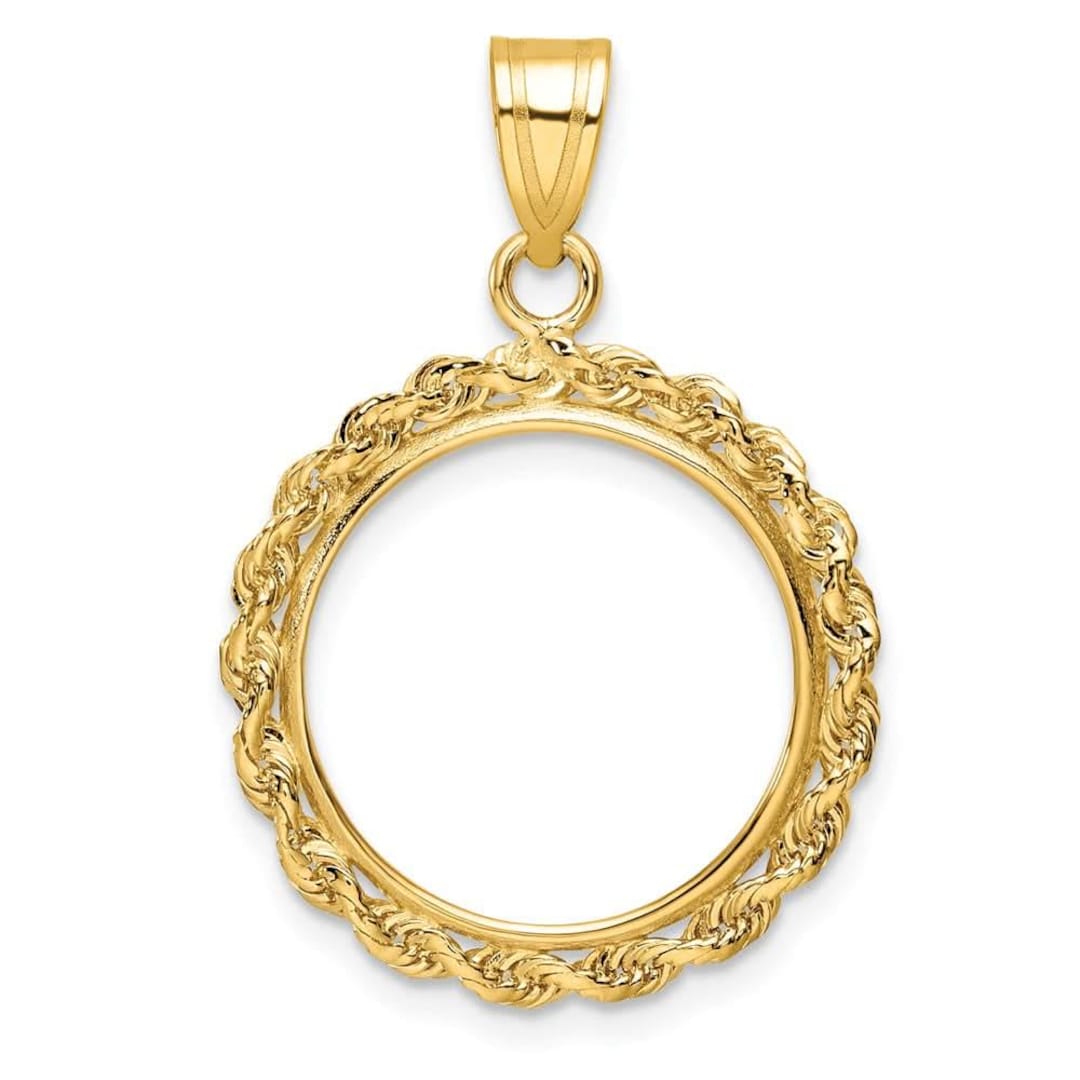 10k Yellow Gold Polished Rope 16.5mm Prong Coin Bezel Pendant - Fits 1/ ...