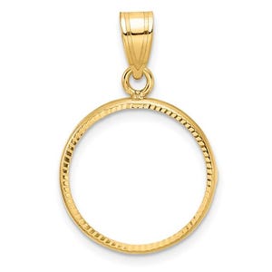 10k Yellow Gold Polished and Diamond-cut 16.5mm Prong Coin Bezel Pendant