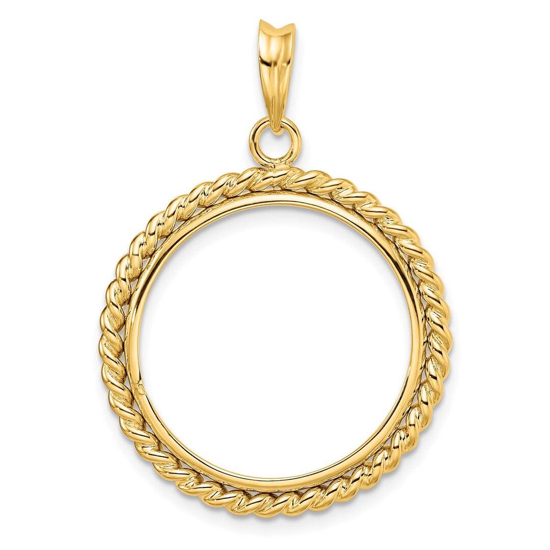 14k Yellow Gold 21.6mm Twisted Wire Prong Coin Bezel Pendant - Fits US ...