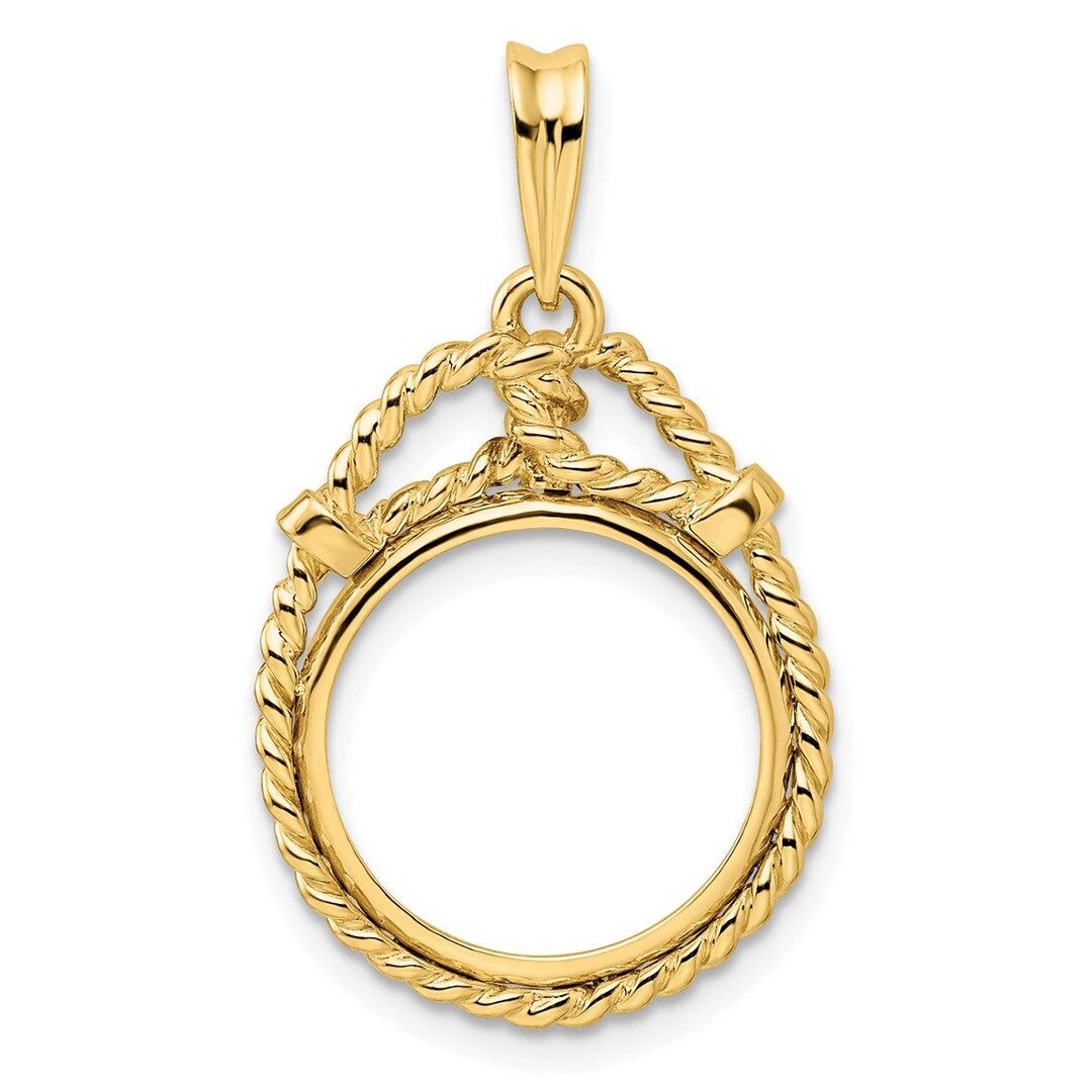 14k Yellow Gold Western Rope 15mm Prong Coin Bezel Pendant - Fits US 1 ...