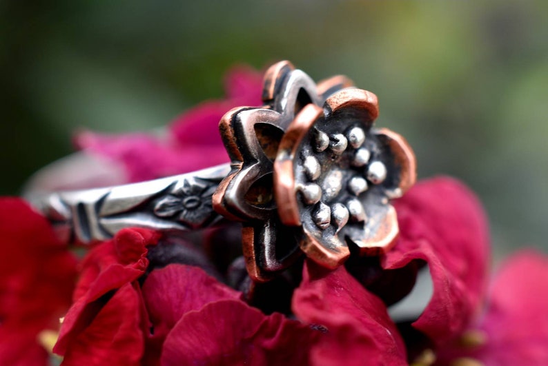 original engagement ring Silver and copper Lotus flower ring engagement ring
