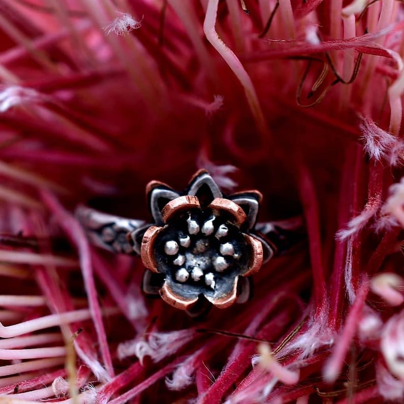 original engagement ring Silver and copper Lotus flower ring engagement ring