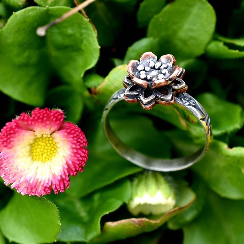 original engagement ring Silver and copper Lotus flower ring engagement ring