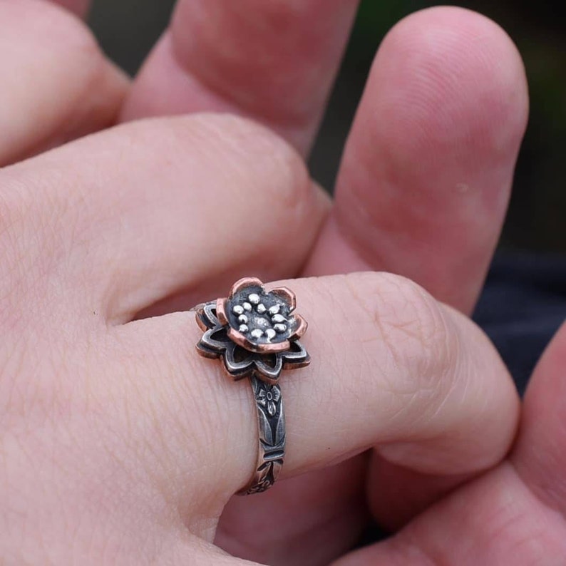 original engagement ring Silver and copper Lotus flower ring engagement ring