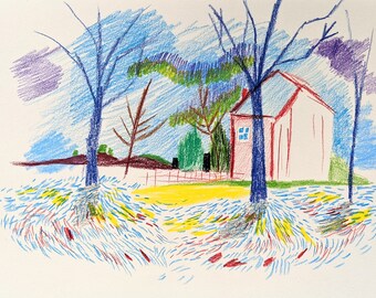 Winter landscape - coloured pencil on paper