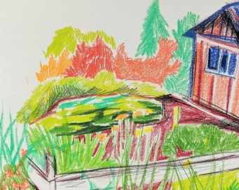 Vegetable patch - coloured pencil on paper