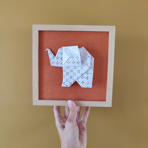 Cadre origami éléphant rouille / terracotta et cuivré