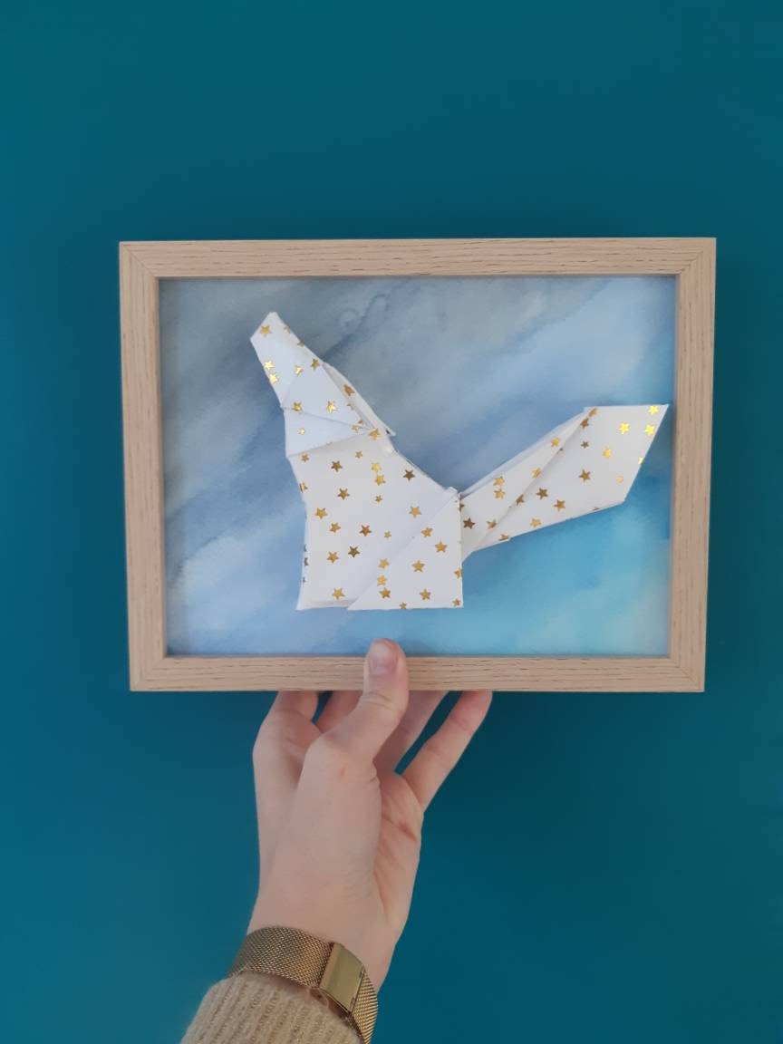 Cadre Origami Loup Nuit Étoilée