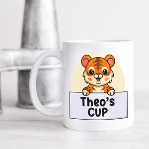 Children's Cute Personalised Tiger Gift Mug - Kid's Custom Gifts, Birthday Presents for Niece or Nephew, Animal Presents, Tigers, Cups