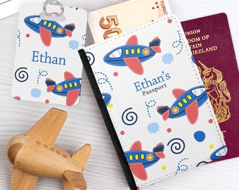 Kid's Personalised Aeroplane Passport Cover Wallet Holder - Travel Gifts for Children, Flying, Plane Passport Case, PU Leather Custom 040