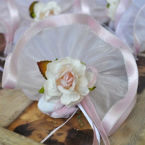 italian Bomboniere with sugared almonds 10 almond baptism christening favors White pouches with cross