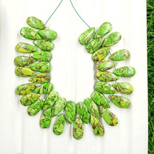 Copper Green Turquoise Smooth Pear Briolettes, Copper Turquoise Matched Pair Beads, Superb Item At Low Price, Size 15x7mm, 37 Pieces Strand