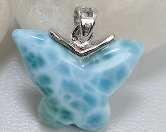 Larimar Butterfly Pendant,925 Sterling Silver Blue Larimar Loose Gemstone, Fancy Shape Larimar Jewelry Pendant, Atlantic Ocean Sea Larimar