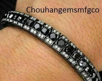 Bracelet tennis diamant noir et diamant moissanite taille ronde, bracelet en argent sterling 925, magnifique bracelet, bijoux de bracelet d'éternité