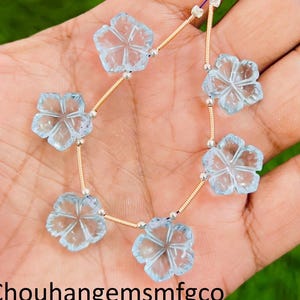 Blue Aquamarine Flower Carved Gemstone, Fine Quality Hand Carved Aquamarine Flower Carving for Jewelry Making, Size 14mm, 6 Pieces Strand