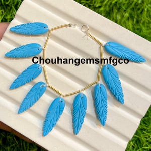 Mohave Turquoise Carved Leaf Shape, Turquoise Gemstone Hand Carved Elongated Pear, Size 24-30mm 10 Pieces Strand
