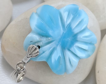 Rare Larimar Flower Pendant,92.5 Sterling Silver Blue Larimar Loose Gemstone,Flower Shape Larimar Jewelry Pendant,Atlantic Ocean Sea Larimar