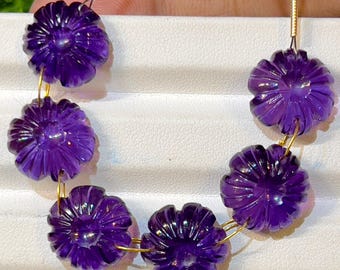 Perle di ametista naturale intagliate a forma di fiore, pietra preziosa naturale intagliata, filo di perle a doppia foratura, dimensione 14 mm, 6 pezzi