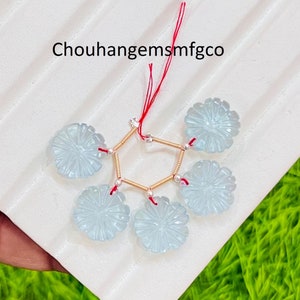 Blue Aquamarine Flower Carved Gemstone, Fine Quality Hand Carved Aquamarine Flower Carving for Jewelry Making, Size 15mm, 6 Pieces Strand