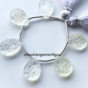 Crystal And Mother of Pearl Hand Carved Beads,Jewelry making Pear Shape Carving Pearl Beads,Size 16x12mm,6 Beads