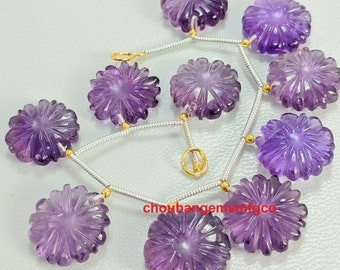 Pietra preziosa naturale di ametista viola intagliata a mano, perline di pietra preziosa a forma di fiore intagliate in ametista, pietra preziosa per la creazione di gioielli, misura 15 mm, 10 pezzi