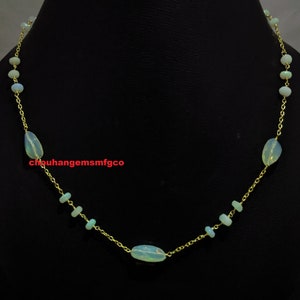 AAA+ 925 Sterling Silver 22 Carat Gold Plated Ethiopian Opal Necklace, Multi Flashes Opal Beaded Chain Nuggets Necklace Size 12-14mm,16 Inch