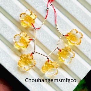 Natural Citrine Flower Carved Gemstone, Citrine Flower Carving Fine Quality Hand Carved, Jewelry Making Gemstone, Size 14mm, 6 Pieces Strand