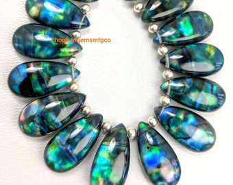 Multi Fire Abalone Shell Doublet Quartz Briolettes,Smooth Almond Pear Abalone Shell Beads,Jewelry Making Beads,Size 20x10mm,8 Inch Strand