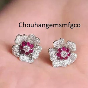 Vackra örhängen med diamanter och diamanter i labbet, stiftörhängen i 925 sterlingsilver med runda stift, present till henne, örhängen för vardagsbruk