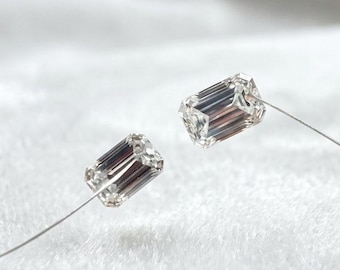 Genuine Emerald Cut Lab Grown Diamond, Brilliant Cut Drilled Diamond for Jewelry Mounting And Accent, Size 6x4mm, 10 Pieces Strand