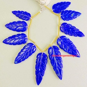 Natural Lapis Lazuli Hand Carved Gemstone, Lapis Carving Leaf Shape Gemstone Beads, Jewelry Making Gemstone, Size 22-37mm 6 Inches Strand