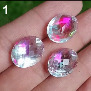 Rainbow Quartz, Multi Fire Rainbow Faceted Oval Cut, Rainbow Rectangle Cut, Baguette Shape Loose Gemstone For Jewellery Making, 10 Pieces