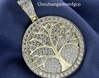 Moissanite Diamond Excellent Round Cut Charm Pendant, 925 Sterling Silver Pendant, Tree of Life Style Pendant, Personalized Necklace Jewelry