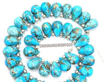 3 Matched Pair 12x8mm size.Superb Item at Low Price SAPPHIRE BLUE Copper Turquoise Smooth Drops Shape Briolettes