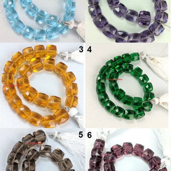 Aquamarine,Purple Amethyst,Citrine,Chrome Tourmaline,Smokey,Rodholite Garnet Quartz Faceted Cube Box Shape Briolettes Beads Jewelry Size 8mm