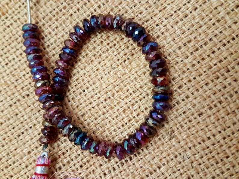 Natural Garnet coated faceted beads,AAA quality faceted Rondelles beads,coated garnet faceted rainbow beads 7mm size 8 inches strand