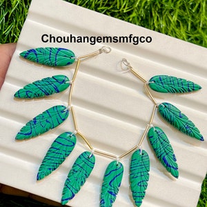Mohave Copper Turquoise Carved Leaf Shape, Turquoise Gemstone Hand Carved Elongated Pear, Size 24-30mm 10 Pieces Strand