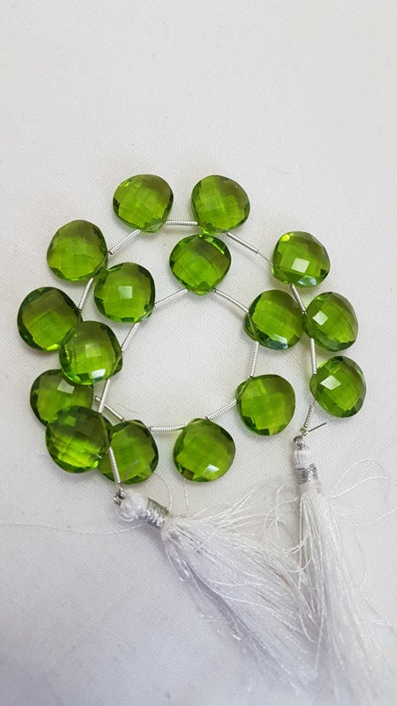 Peridot Quartz Cut BeadsPeridot Quartz Heart Shape Briolette Beads Peridot Quartz Faceted Briolette BeadsPeridot Quartz 5 Matched Pair.