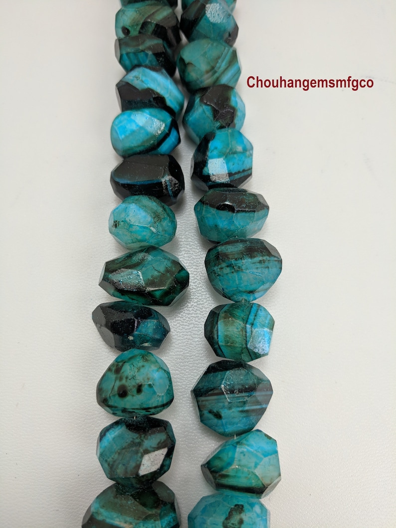 Coated Chrysocolla Faceted Nuggets Beads,Chrysocolla Nugget Shape Smooth Loose Gemstone Necklace,Chrysocolla Tumbled Beads,8 Inches Strand