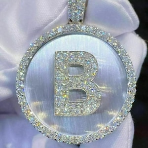 Colgante con letra inicial de corte redondo de diamante de moissanita, colgante de moissanita personalizado en plata de ley 925, collar con dije personalizado