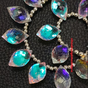 Highly Multi Fire Rainbow Moonstone Quartz Faceted Dewdrop Shape Briolettes,Good Making Stone,Jewelry Making,Size 16x12mm