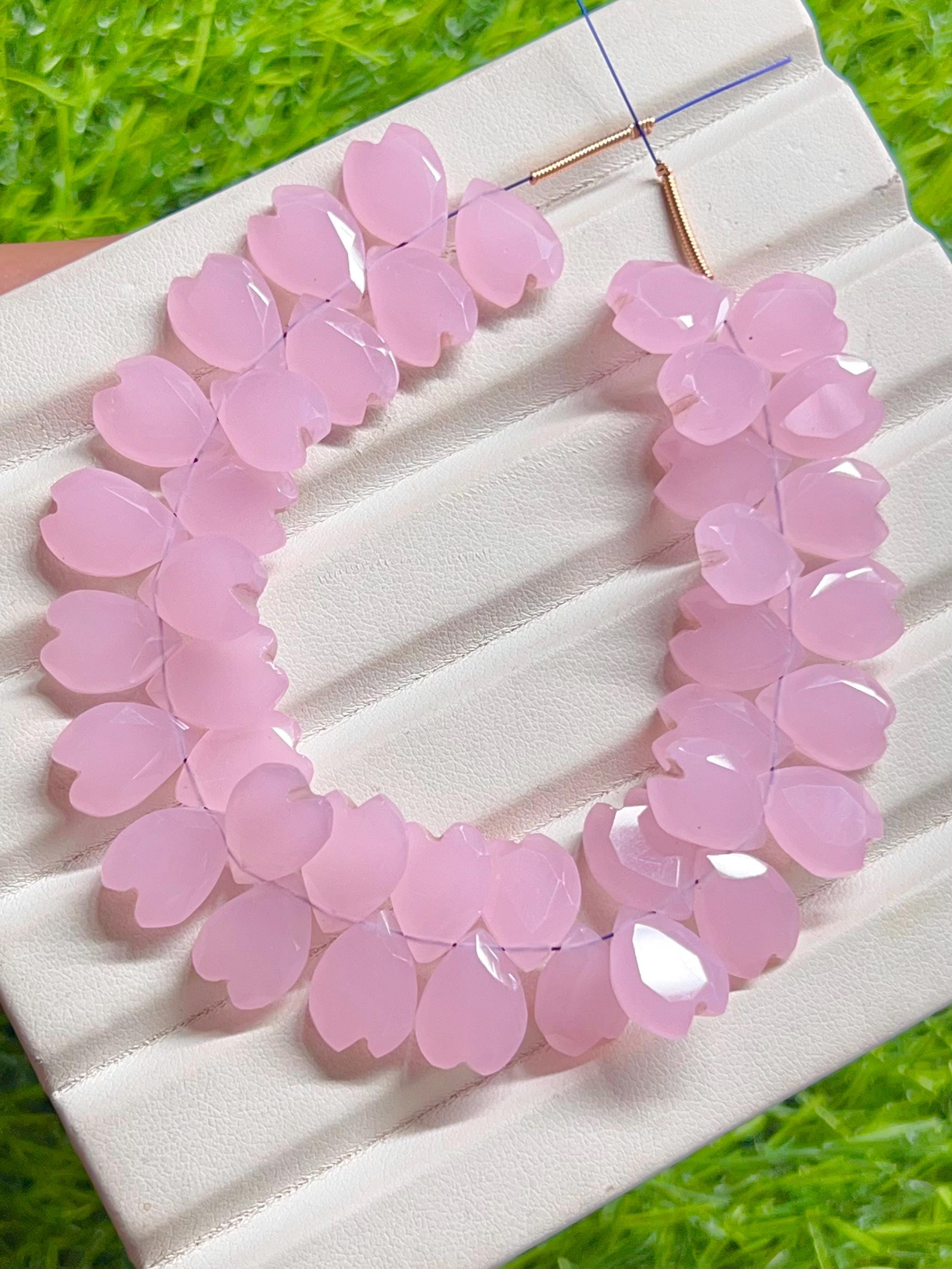 Natural Pink Onyx Heart Shape Petal Flower Faceted Gemstone Beads, Pink Onyx Loose Gemstone Beads For Jewelry Making, Size 13x9mm, 40 Pieces